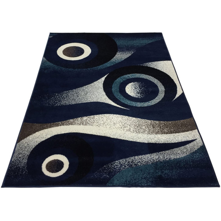 Orren Ellis Geometric Navy Blue Area Rug Wayfair